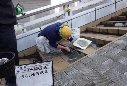 Pedestrian bridge tile repair (Nara Prefecture)